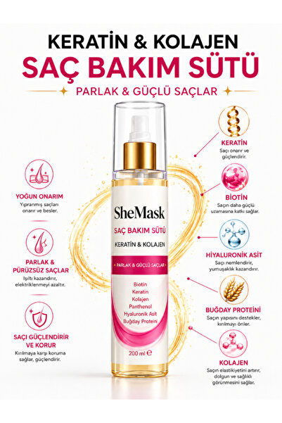 SheMask Keratin Saç Bakımı Saç Bakım Sütü Onarıcı Besleyici Saç Proteini Kera...