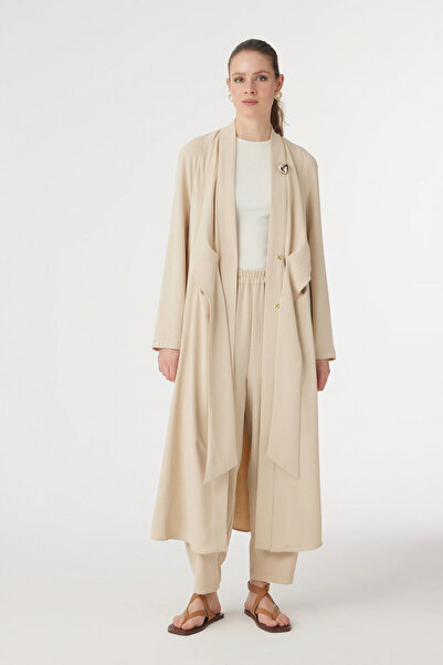 Zühre Drape Detailed Shawl Collar Beige Suit 1912