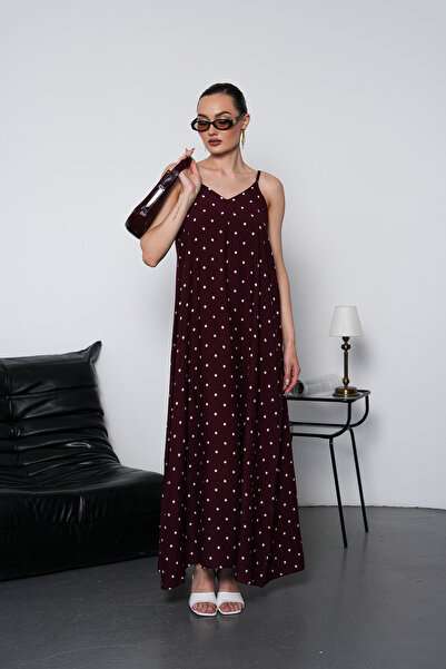 NAVY Strappy Polka Dot Backless Long Dress