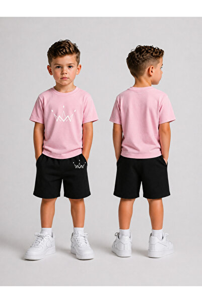 LORVEX Set tricou și pantaloni scurți pentru copii, combinație de vară din bu...