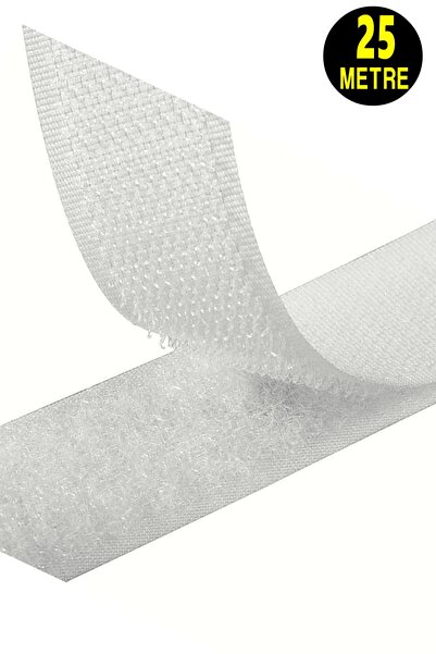 usin 25 Metrelik 2 Cm Beyaz Renk Çift Taraflı Cırt Cırt Bant Çift Taraflı Ame...