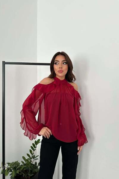 ozelia Burgundy Off-The-Shoulder Blouse