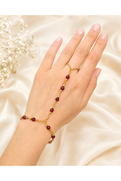 IRISIMA Burgundy Crystal Beaded Gold Color Şahmeran
