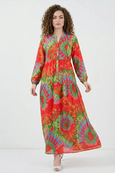 buğrahayalin Women's Shirt Collar, Gathered Waist, Authentic Patterned Viscos...