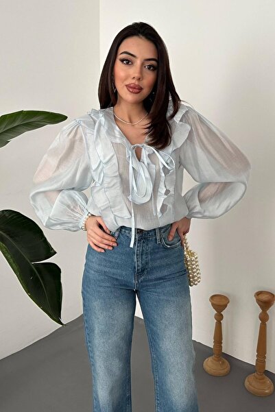 ozelia Blue Ruffle Blouse