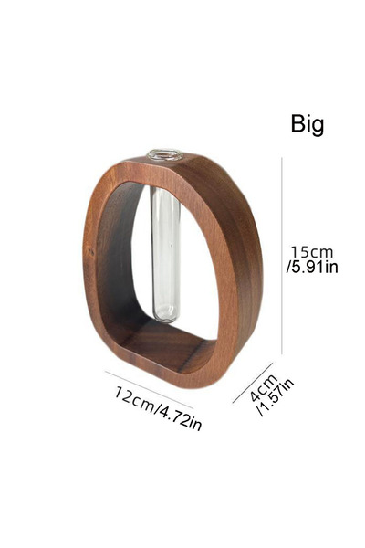 Choice Black Solid wood transparent glass hydroponic flower vase made of waln...