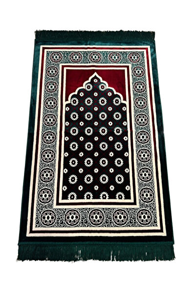 Keremzade Zarif Renk Serisi - Zümrüt Yeşili Makine Dokuma Kadife Seccade Nama...