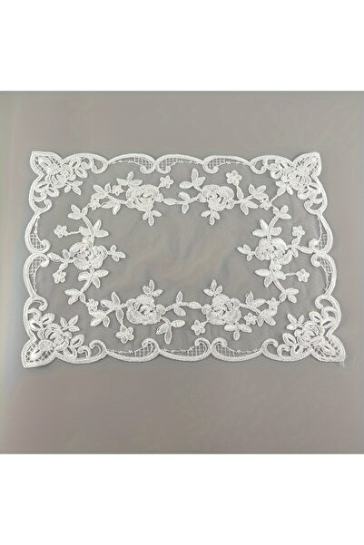 choice2 30X42cm WHITE 1pc Polyester Lace Placemat - Rectangular Embroidered T...