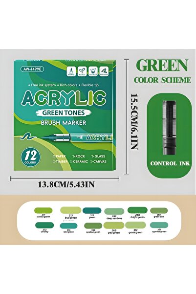 Choice6 12 Green Tones Acrylic Paint Markers,12Pack Soft Brush Tip Acrylic Pa...
