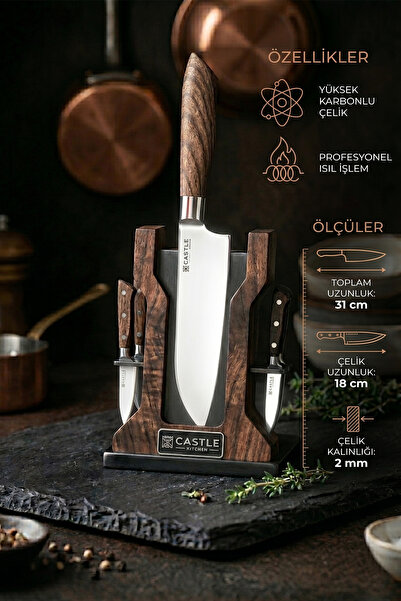 Castle Brown Serisi 3 Lü Mutfak Bıçağı Et Ekmek Sebze Mutfak Şef Bıçak Seti ( Lzl-4751 )