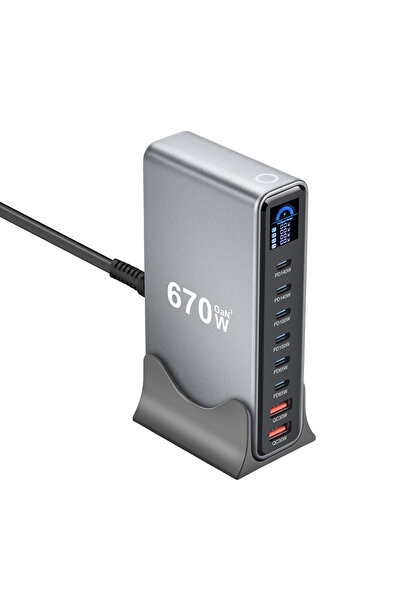 Choice3 شاحن مكتبي كوري بقوة 670 واط بتقنية GaN مع شاشة عرض، 140 واط USB-C و ...