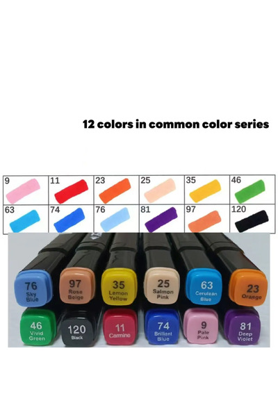 Choice6 common color series 12 Colors Alcohol Based Markers Set Dual Tip Sket...