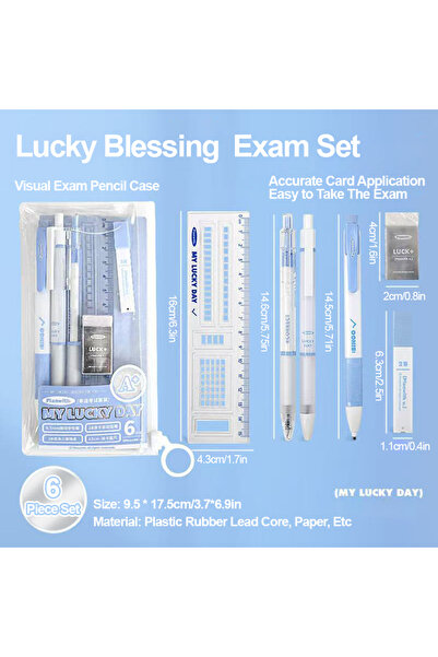 Choice1 Blue 1Set Exam Set Press Neutral Pen 2B Automatic Pencil Ruler Six St...