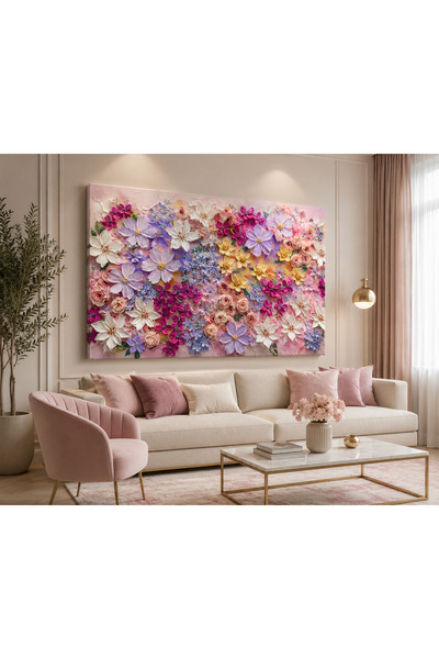 EvimeTablo Pastel Çiçek Desenli Kanvas Tablo – Renkli Floral Modern Duvar Dek...