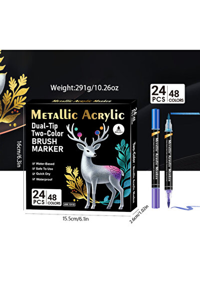 Choice1 24 Pcs of 48 Colors Dual-Tip Dual-Color Metallic Acrylic Markers, Ava...