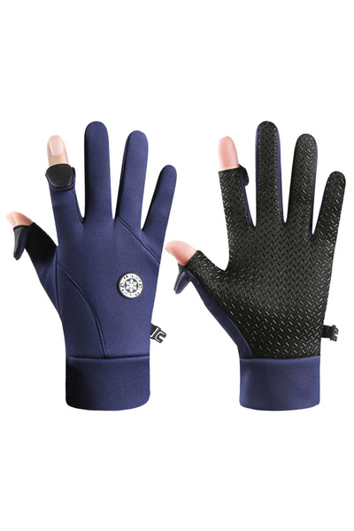 Choice Two finger blue Cycling Gloves Autumn Winter Warm Men Outdoor Hiking G...