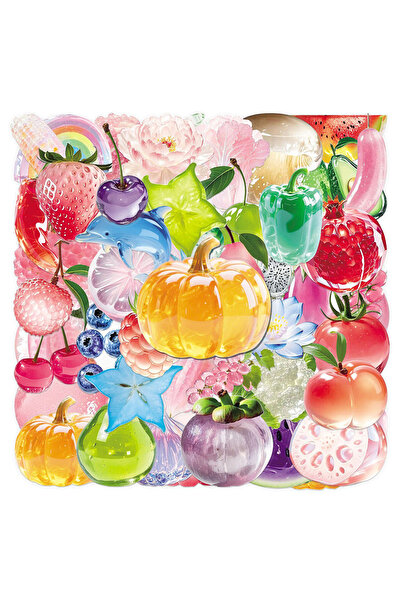choice2 50PCS 10/30/50pcs Transparent Fruits Vegetables Graffiti Stickers Wat...