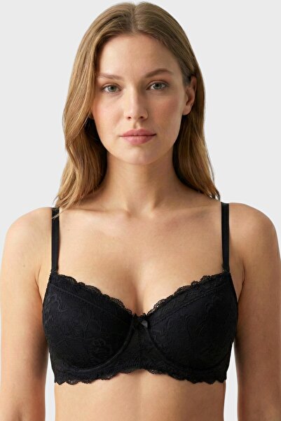 hadiora Women's Black Lace Padded Bra
