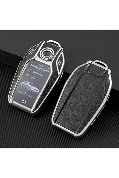 choice2 Silver TPU+Leather LED Display Car Key Case Cover For BMW 5 7 Series ...