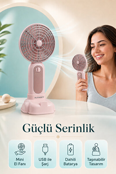 ALFAGİFT USB Şarjlı Mini El Fanı Taşınabilir Masaüstü Sessiz Vantilatör Güçlü...