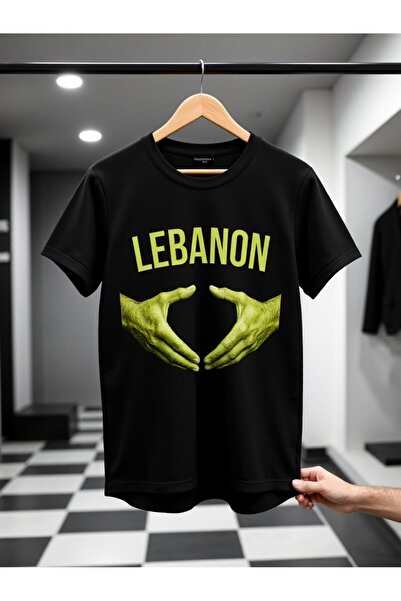 Chic Bloom تي شيرت رجالي كاجوال أسود بتصميم جرافيكي لبناني بأكمام قصيرة وياقة...