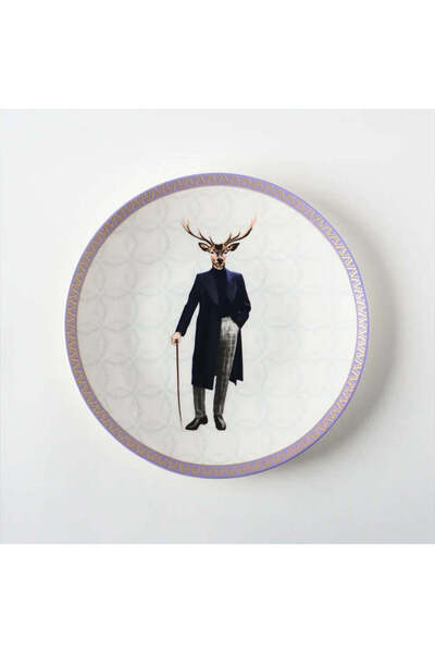 VİTELLİ Deer Gentleman Patterned Porcelain Serving Plate 25 cm