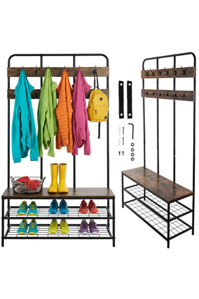 varioshop ®   Cuier de hol cu raft pentru încălțăminte și bancă, 12 cârlige d...