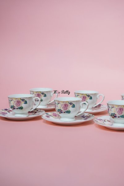 Miss Betty Rose Deluxe New Bone 6-Person Coffee Cup Set Turkish Coffee Presentation Set