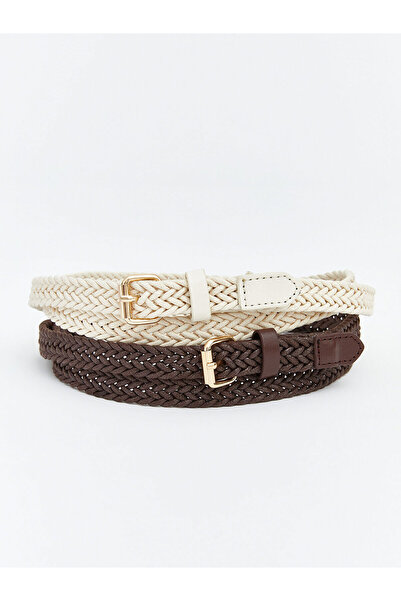 LC Waikiki Peak New Season Knitted Patterned Women's Belt 2-Pack