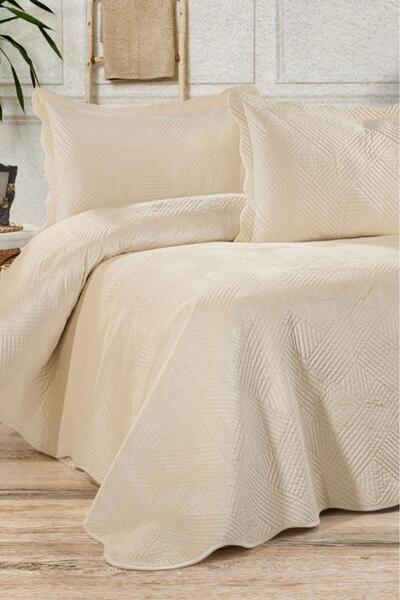Çeyiz Diyarı Gona Luxury Velvet Double Bedspread Cream