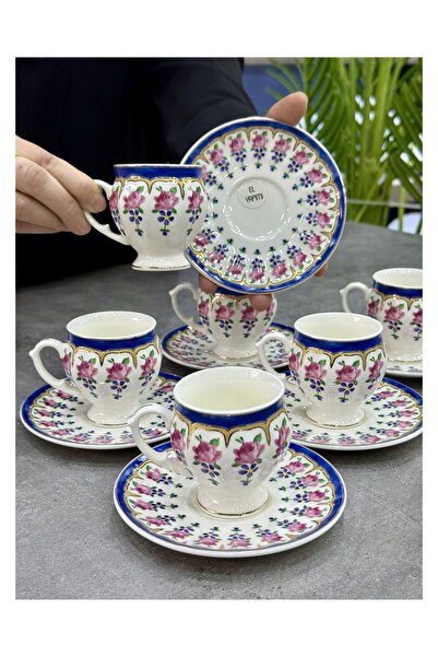 Doğudeko Hand Painted Cassiopia 6-Piece Porcelain Cup Set Blue