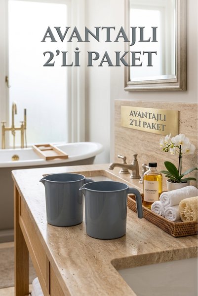 HANK TİCARET 2 Pieces of Gray Flexible Mug - 1.25 L Shock-Resistant Bath Mug Water Bowl Bath Bowl