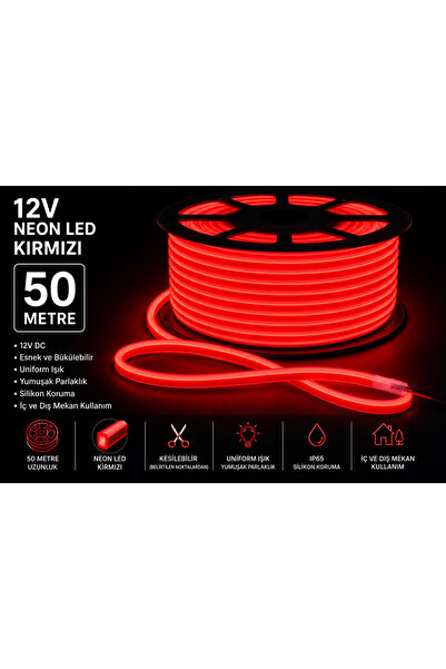 LEDEVİM 50 Metre 12 Volt Neon Led 6x12mm Dış Cephe Led