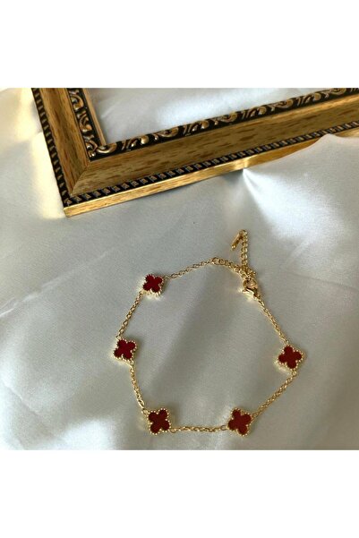 FİLORA Gold Mini Bordo Yonca Bileklik