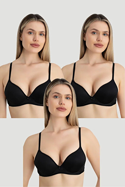 X MODAL Women's underwire padded support bra 3-piece set black