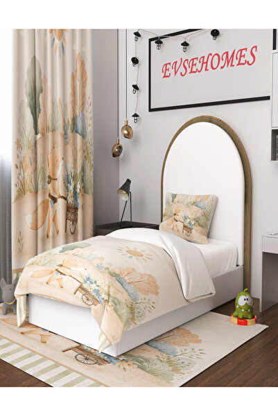 EVSEHOMES SOFT TİLKİ(FON PERDE 70X260 İKİ KANAT - NEVRESİM TAKIMI - HALI ÖLÇÜ...