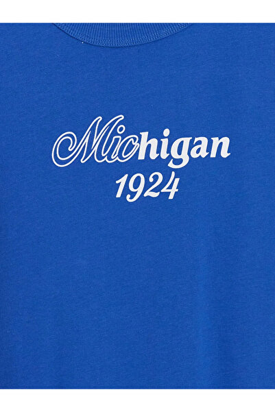 LC Waikiki قميص رياضي للأولاد مطبوع عليه Blue Crew Neck Michigan