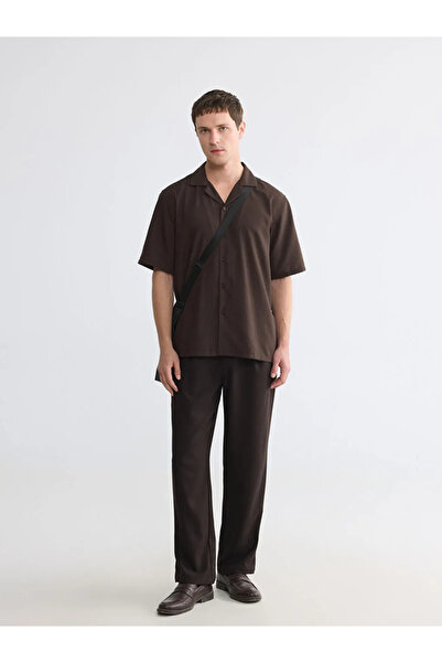 LC Waikiki Brown Regular Fit Resort Collar Krinkle Men's Shirt