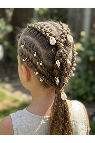 Toka Kutum Kids Store Deniz Kabuğu Halka Saç Küpesi Boncuklu