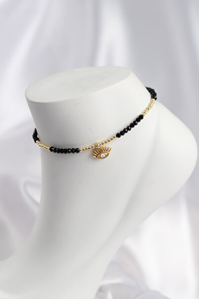 MEKs Black Color Beaded Evil Eye Figured Anklet 5886 - Hep-8850-5666
