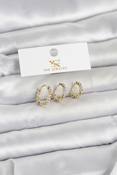 Generic Brand Brass Gold Color Evil Eye Model 3-Piece Women's Earrings 5886