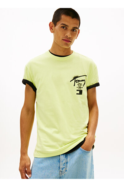 Tommy Jeans Sarı Erkek Regular Fit Baskılı T-Shirt DM0DM22553LT3 Sarı T-Shirt