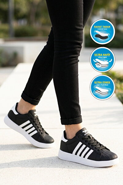 WALKWAY Black and White Lace-Up Lightweight Unisex Sports Shoes Senti g