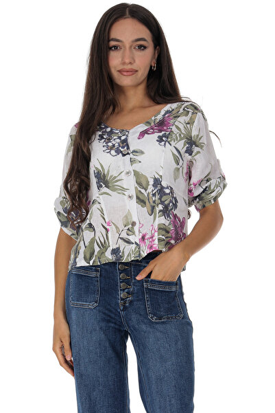 ROHBOUTIQUE Short floral linen jacket in Beige Roh Jr680