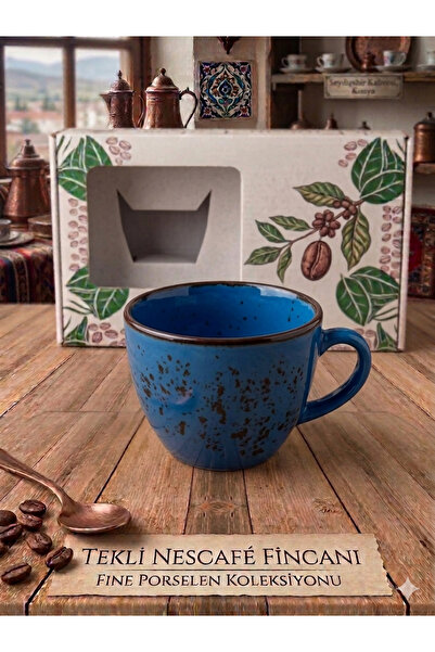 Fincan Premium Porcelain Single Cafe Cup - Ocean Blue Retro Series