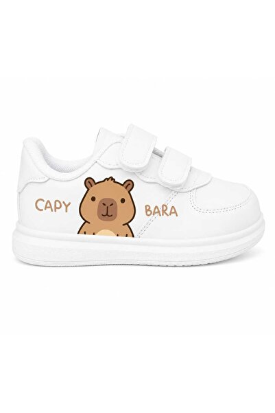 alcdesing isimli brown ayıcık baskılı beyaz bantlı çocuk spor ayakkabı sneaker