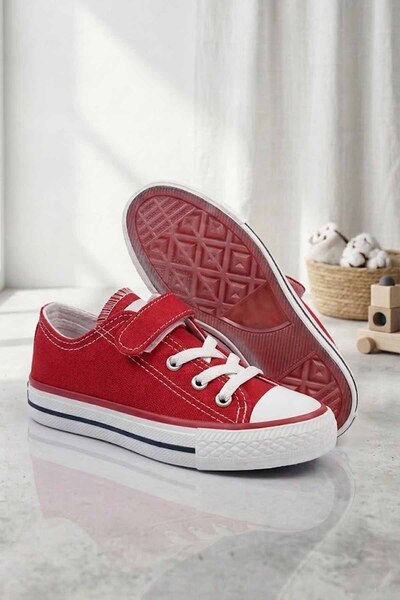 vynor atelier Pantofi unisex roșii din pânză și material textil pentru copii ...