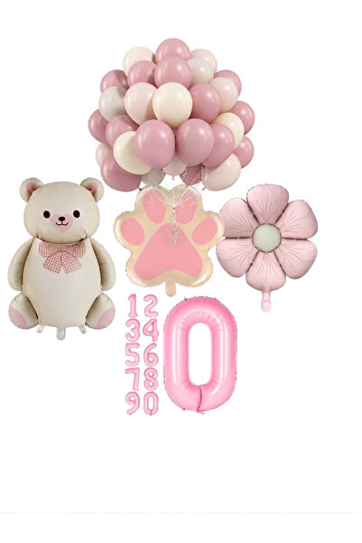 CAVAŞ sun hat Teddy Bear and Paw Themed Birthday Balloon Set (1-9 Age Options)