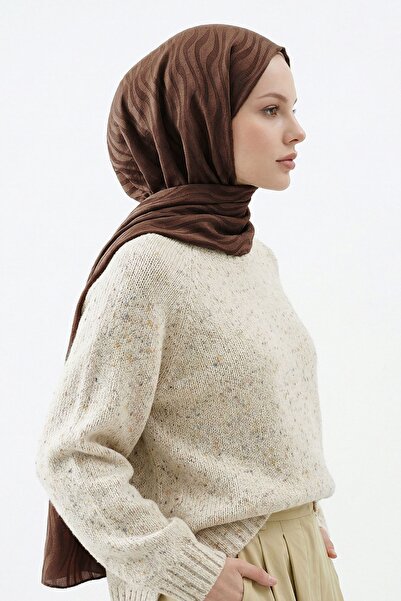 InStyle Wave Pattern Light Brown Jacquard Cotton Shawl