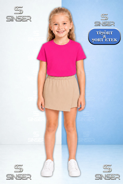 SS SİNSER Team Girl's Plain Unprinted Short Sleeve T-Shirt Shorts Skirt